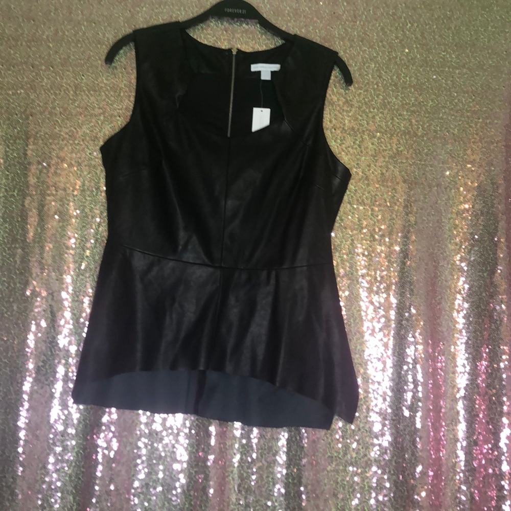 Black and Faux leather high low blouse